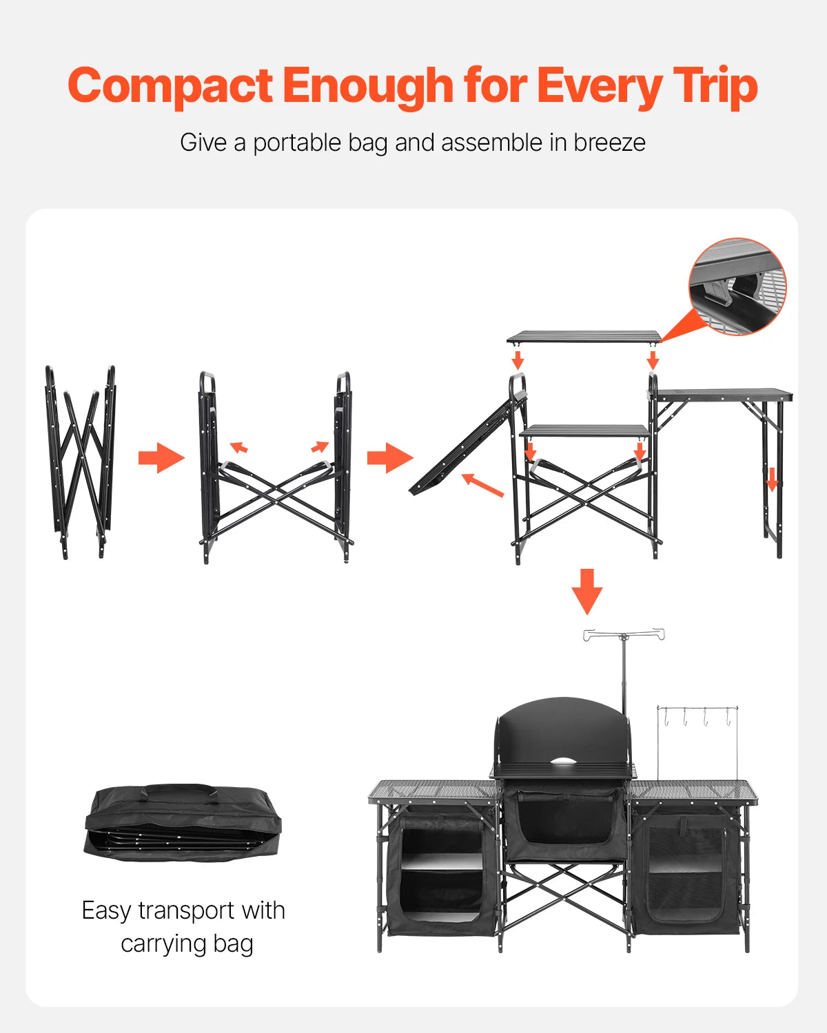 SucceBuy Aluminum Camping Kitchen Table Portable Cook Station Carrying Bag