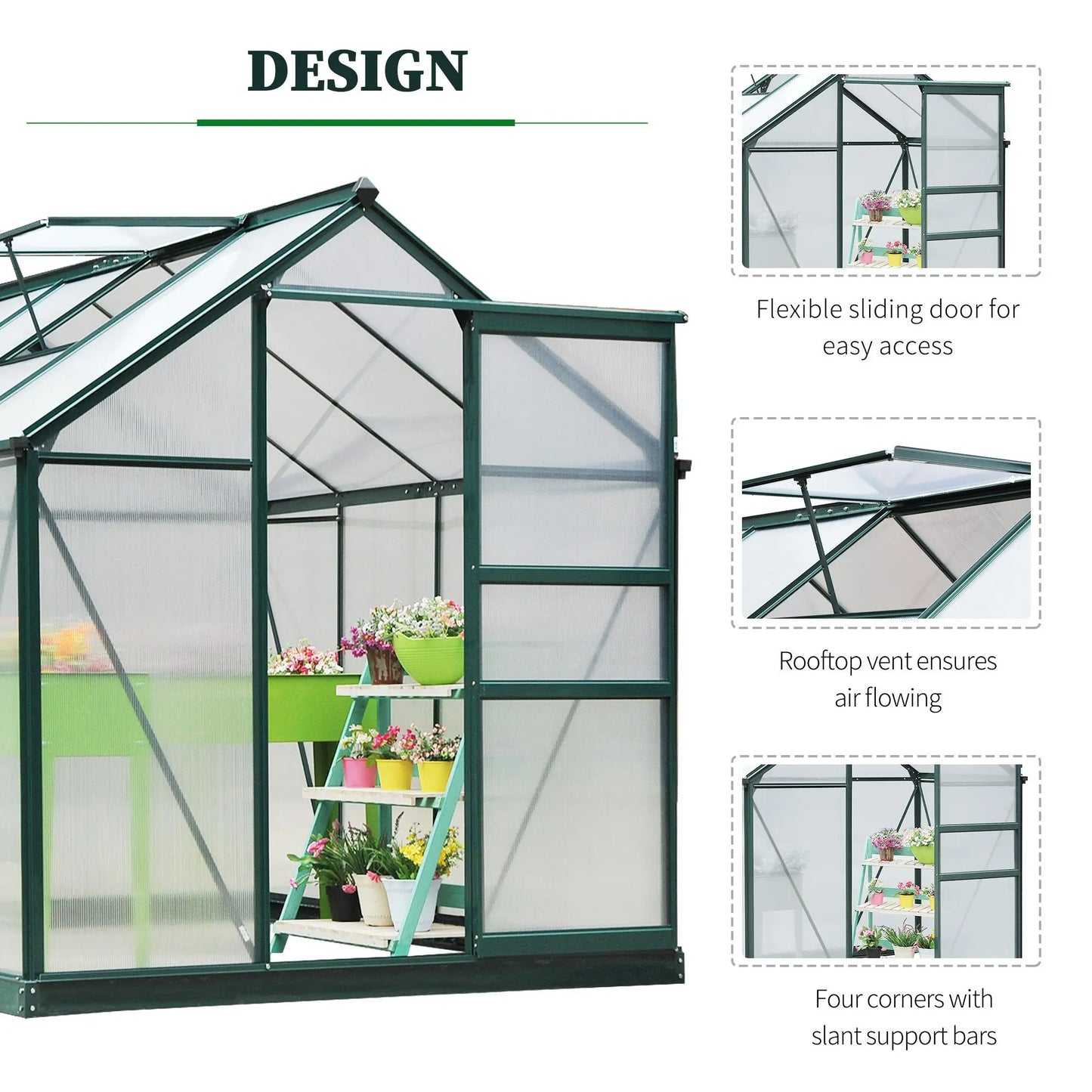 Outsunny Aluminum Frame Walk In Greenhouse With Polycarbonate Panels
