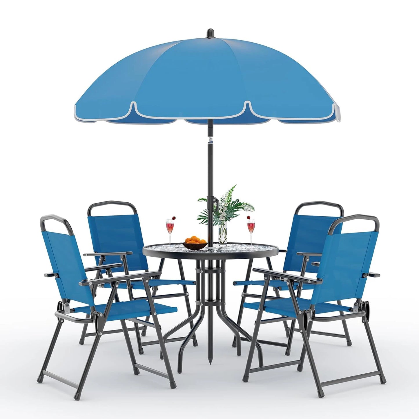 6 Piece Patio Dining Set For 4 With Umbrella Round Table