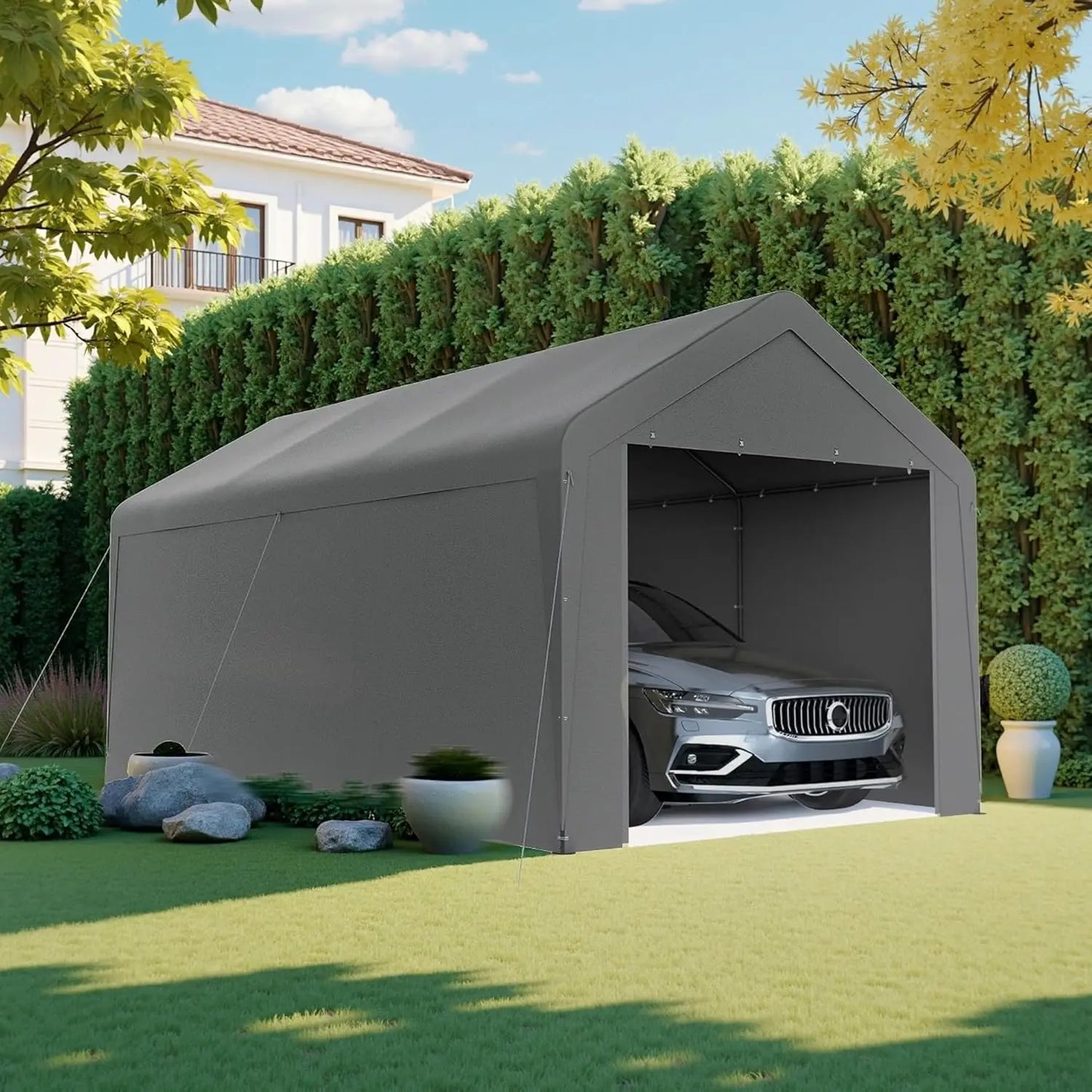 10x20 Heavy Duty Portable Garage With Roll Up Door Grey