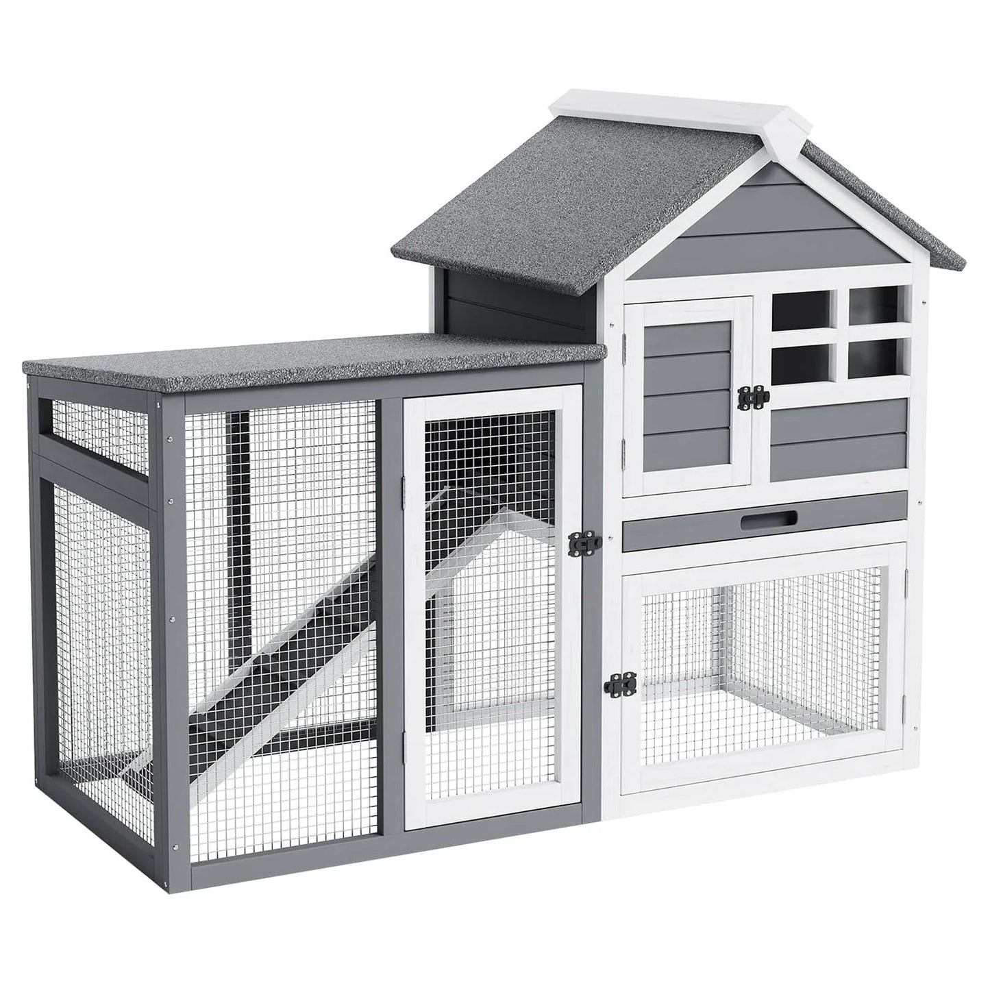 DishyKooker Rabbit Hutch Two Story Indoor Outdoor Cage With Ramp