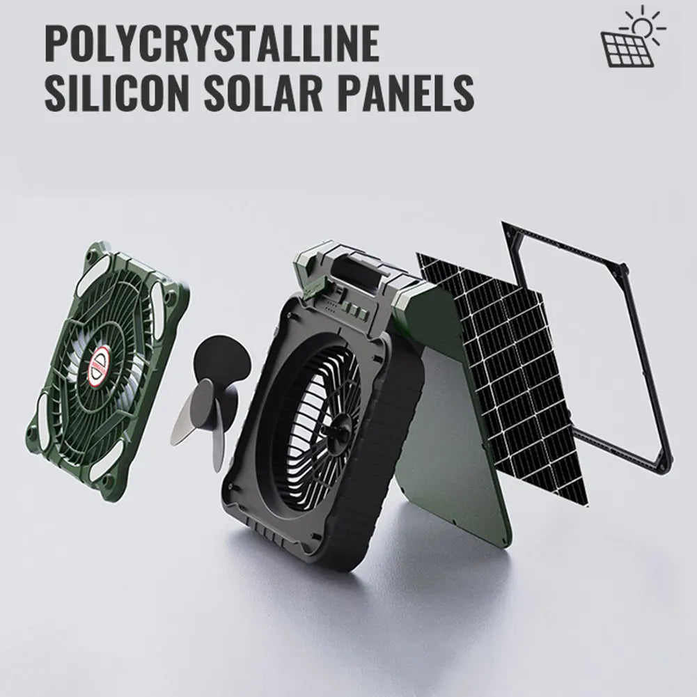 Solar Outdoor Camping Fan With LED Light 5200mAh IPX4