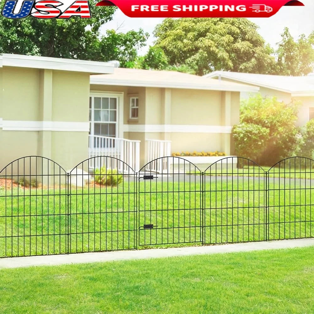 Metal Dog Fence Gate 36In High 9 Panels 11 Stakes Garden