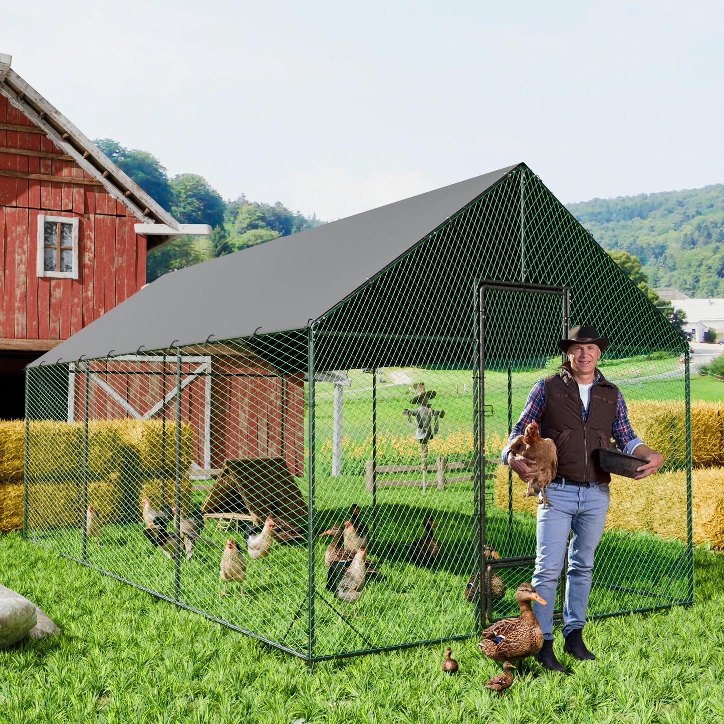 Upgraded Heavy Duty Metal Chicken Coop With Nylon Netting