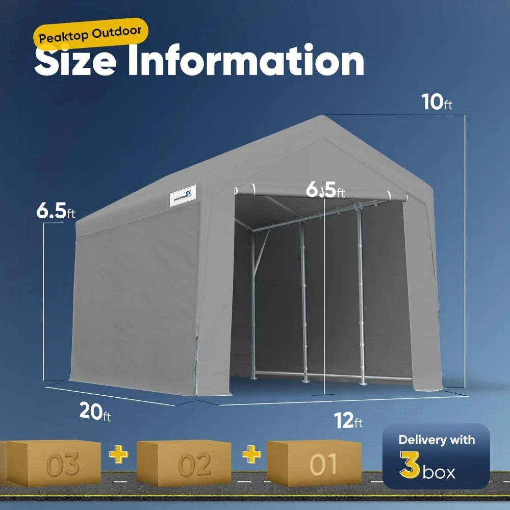 12x20 Feet Heavy Duty Carport With Removable Sidewalls
