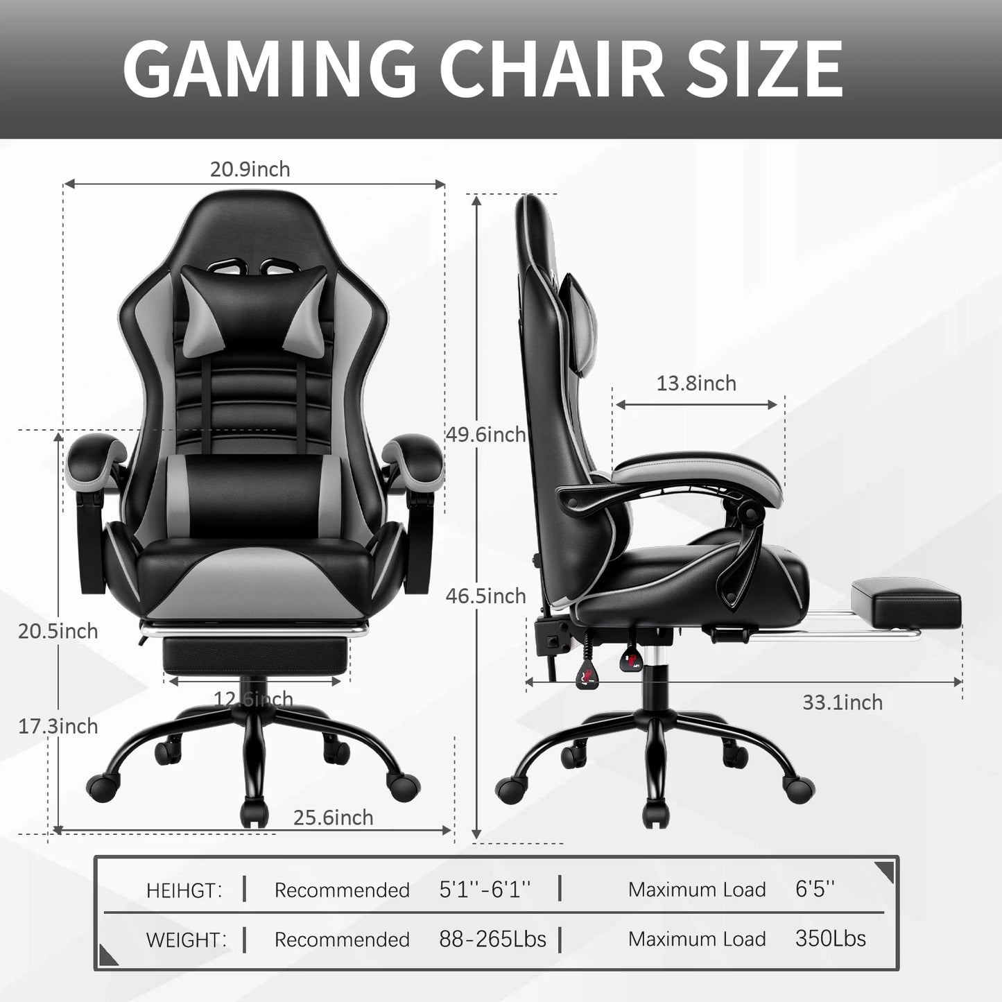 Ergonomic Gaming Chair with Footrest, Racing Style Video Game Chair for Adults, Reclining Gamer Chair Office Chair