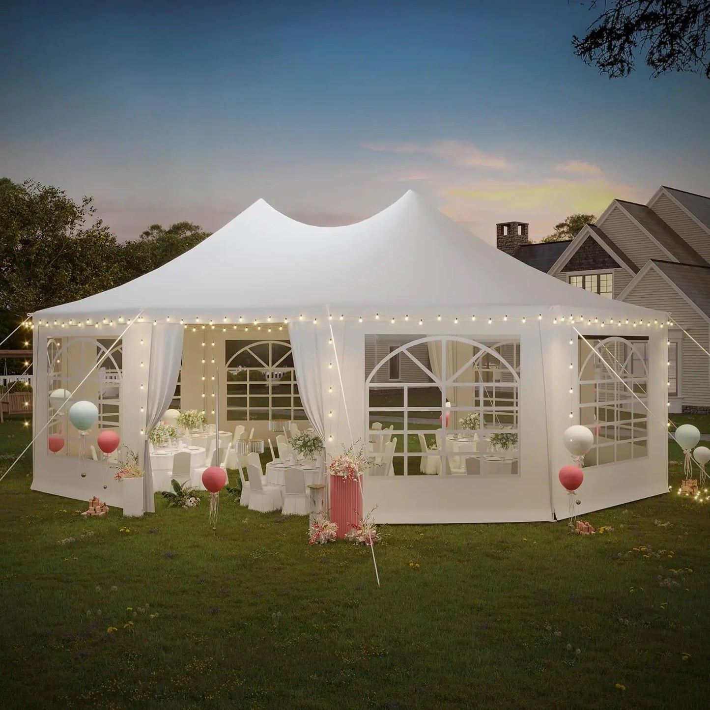 26x19ft White Wedding Tent with Removable Sidewalls and Windows