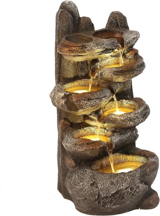 Origin 6-Tier Cascading Rock Water Fountain For Outdoor Gardens