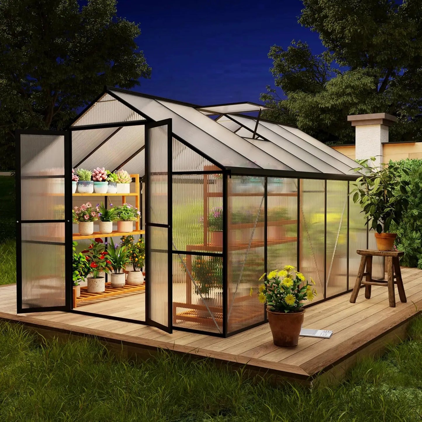 Heavy-Duty Greenhouse With Aluminum Frame Lockable Door And Polycarbonate Panels