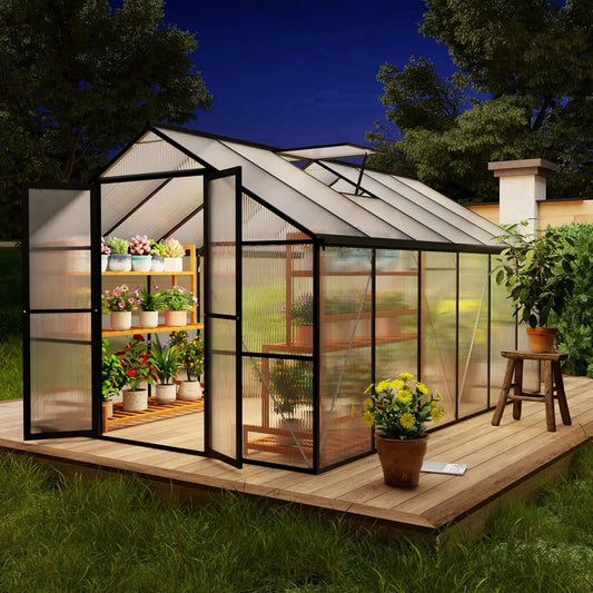 Heavy-Duty Greenhouse With Aluminum Frame Lockable Door And Polycarbonate Panels
