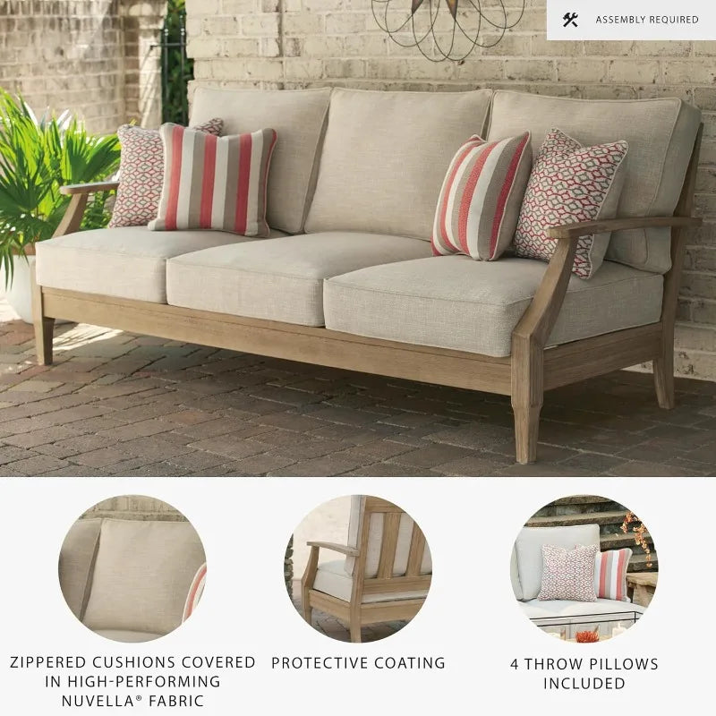 Signature Design by Ashley Coastal Outdoor Eucalyptus Sofa With Cushions