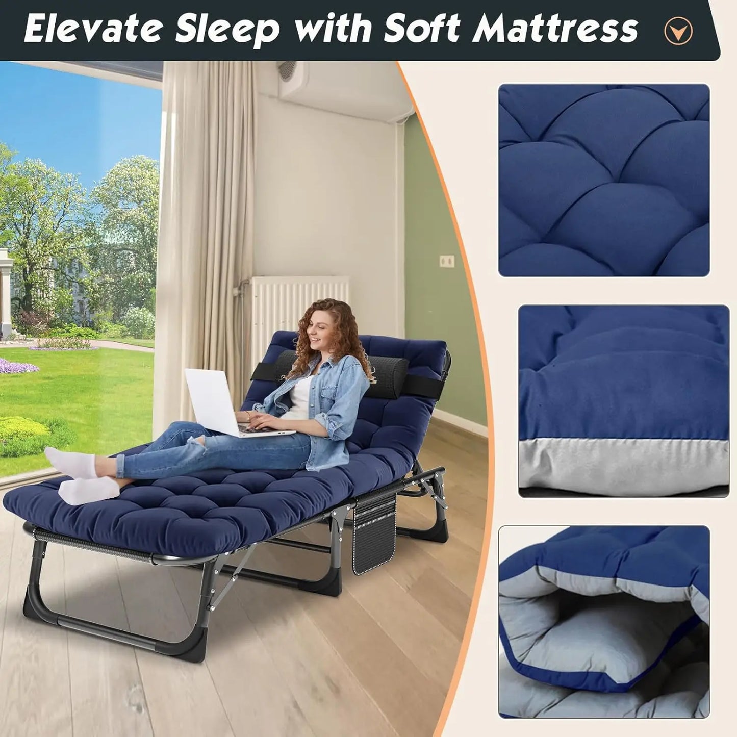 Folding Chaise Lounge Chair 5-Position Heavy Duty Patio Chair