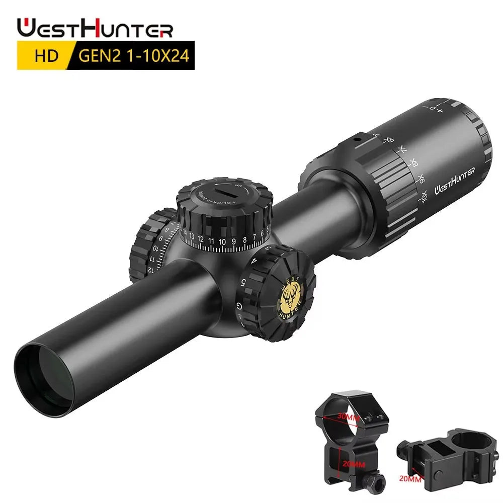 WestHunter HD GEN2 1-10X24 IR SFP LPVO Scope Wide Field of View Hunting Riflescopes Etched Glass Reticle Optical Sights