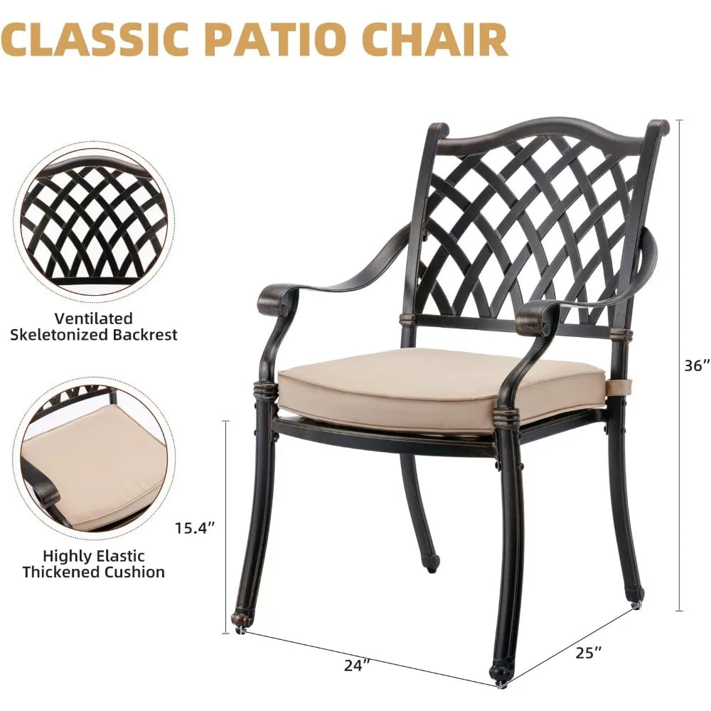 7 Piece Cast Aluminum Outdoor Dining Set 60Inch Table Bronze