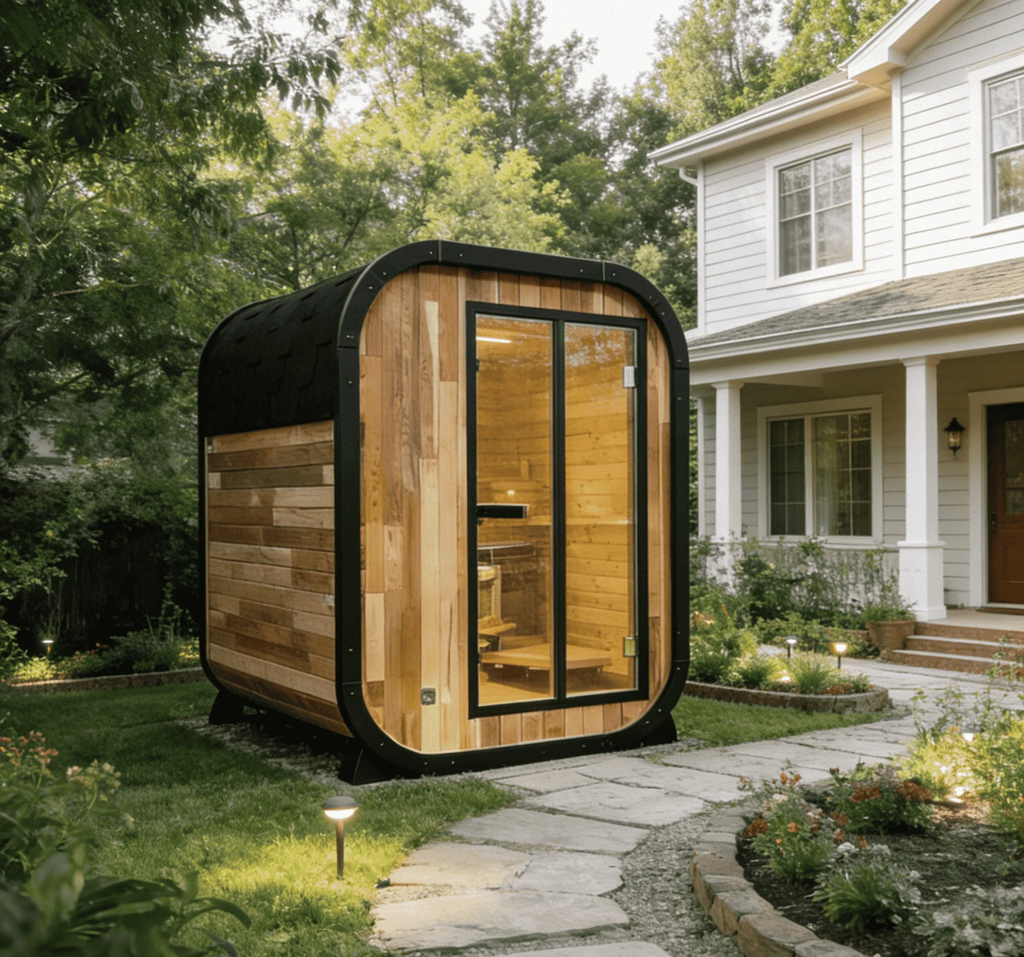 OLOMM Outdoor Panoramic Round Sauna Room Anti Corrosion Durable Heating