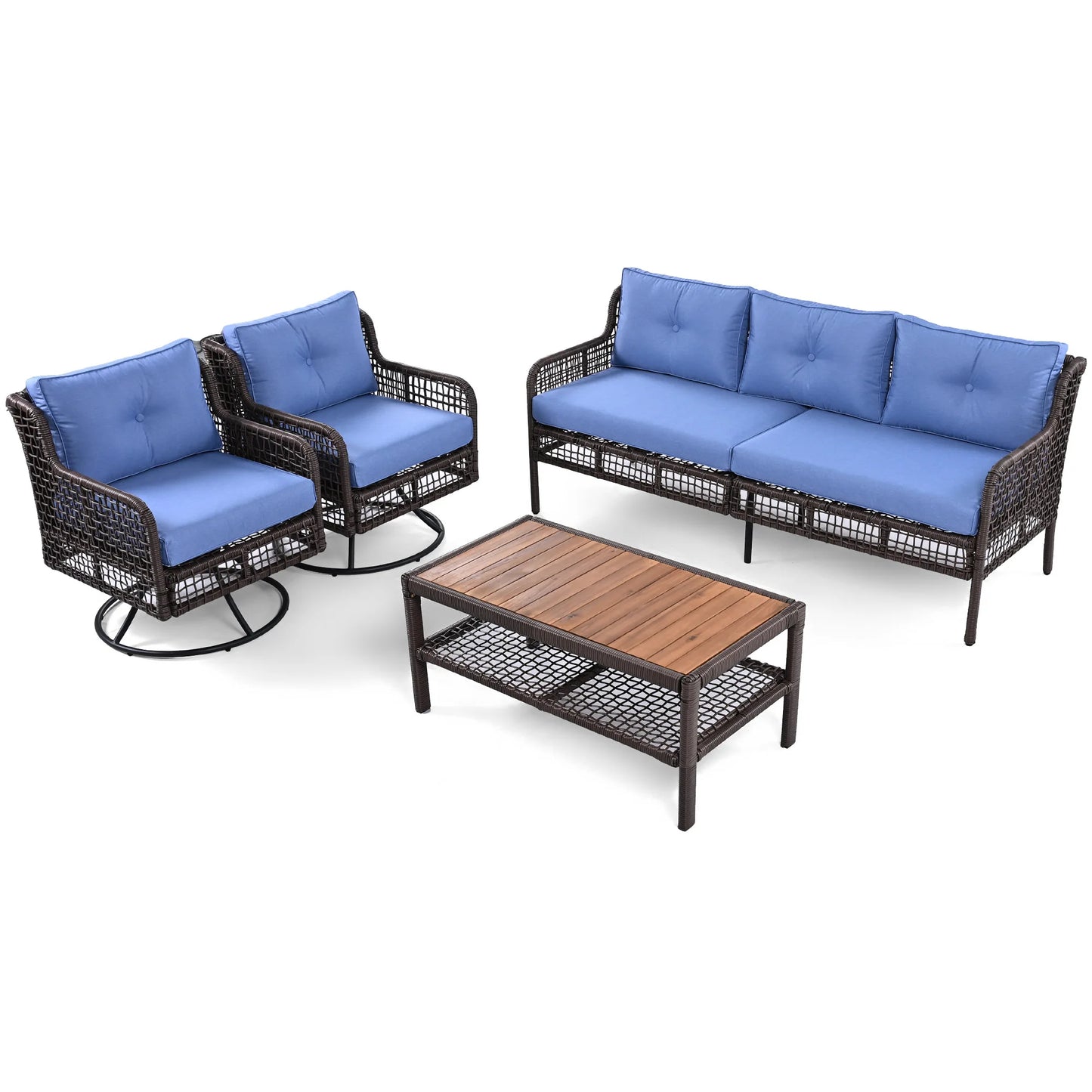 4 Pieces Patio Furniture Set with Swivel Chairs Sectional Rattan Outdoor Conversation Set for Poolside Backyard Deck