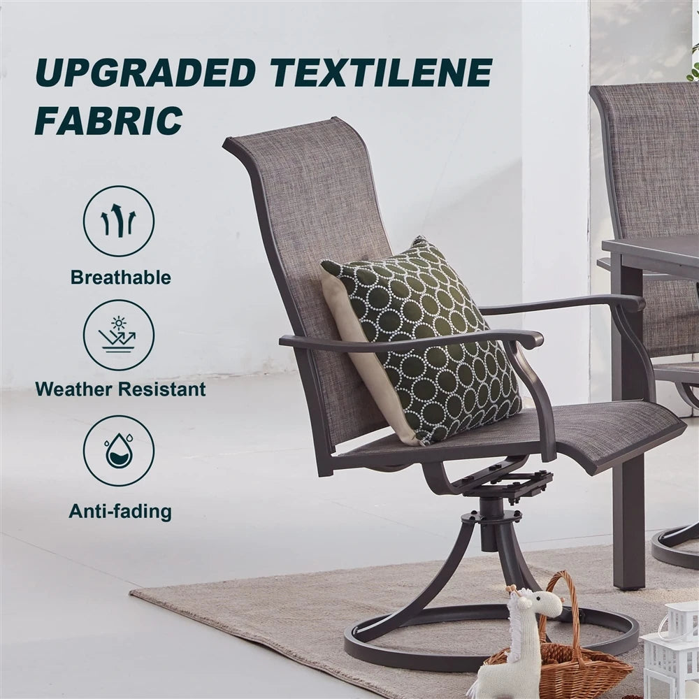 BIGGET 5-Piece Outdoor Dining Set 41" Round Table & 4 Grey Textilene Swivel Rocker Chairs for Patio Garden Backyard Poolside