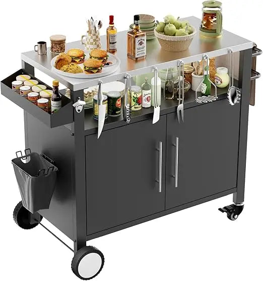 DAFIFY Outdoor Grill Cart With Storage And Hooks