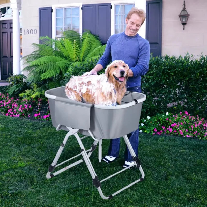 Elevated Dog Bath Tubs Foldable Pet Bathing Station Adjustable Ideal for Medium to Large Pets