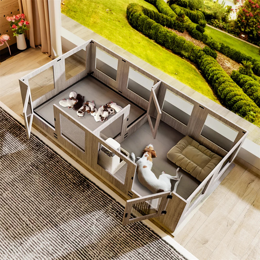 Tempered Glass Pet Whelping Box With Waterproof Pad