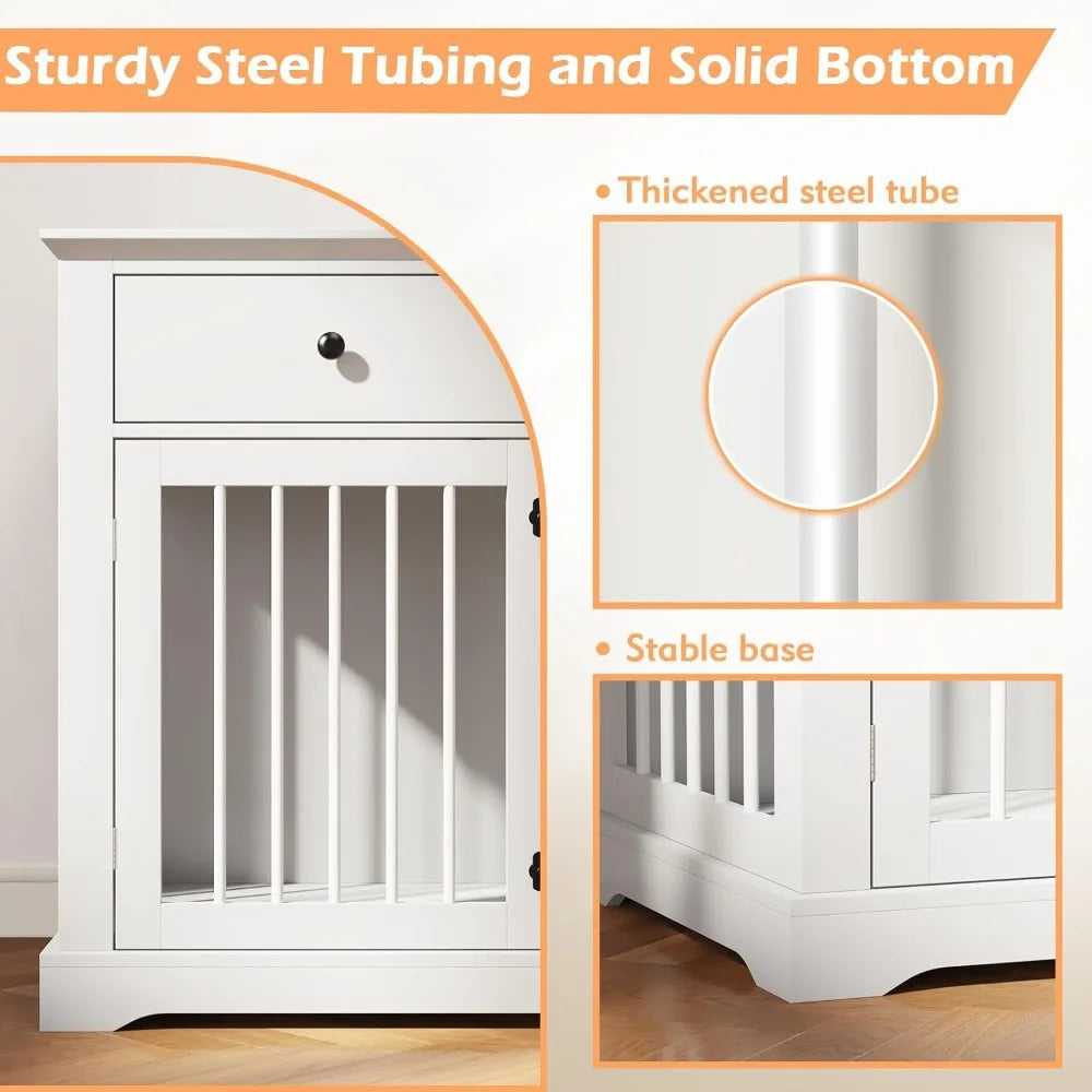 Dog Crate Furniture 44 Inch Wooden Dog Kennel Indoor with 2 Storage Drawers Heavy Duty for Large Dogs