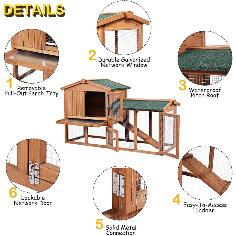 58 Inch Outdoor Rabbit Hutch Large Wooden Bunny Cage