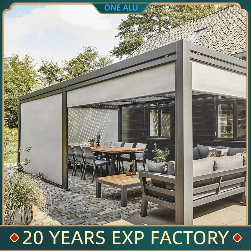 Aluminum Pergola Wind Rain Protection Louver Roof Manual Flip
