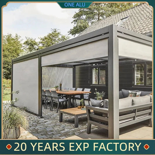 Aluminum Pergola Wind Rain Protection Louver Roof Manual Flip
