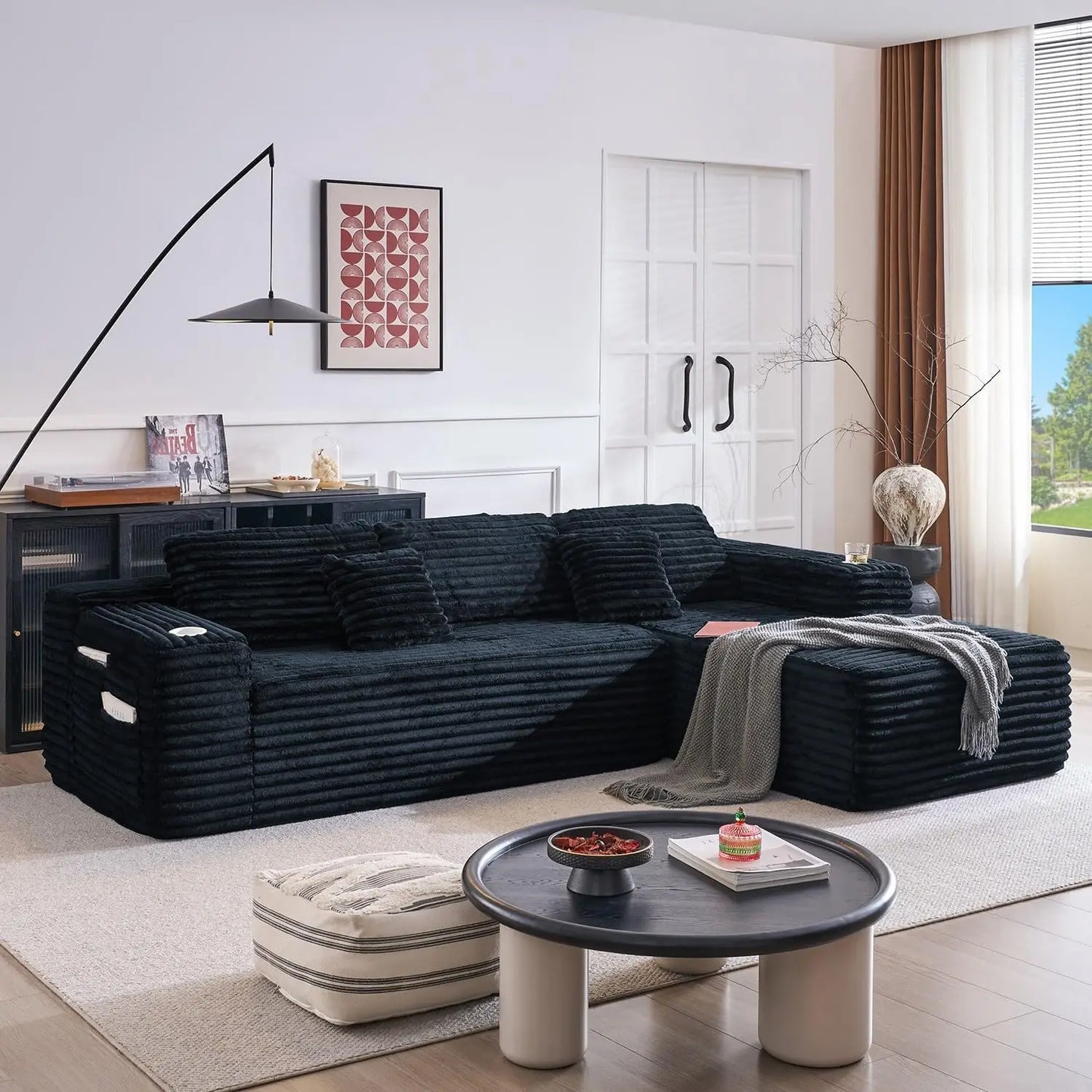 ANGDUO Cloud Sectional Sofa With L Shape Chaise Built In Cup Holder Storage