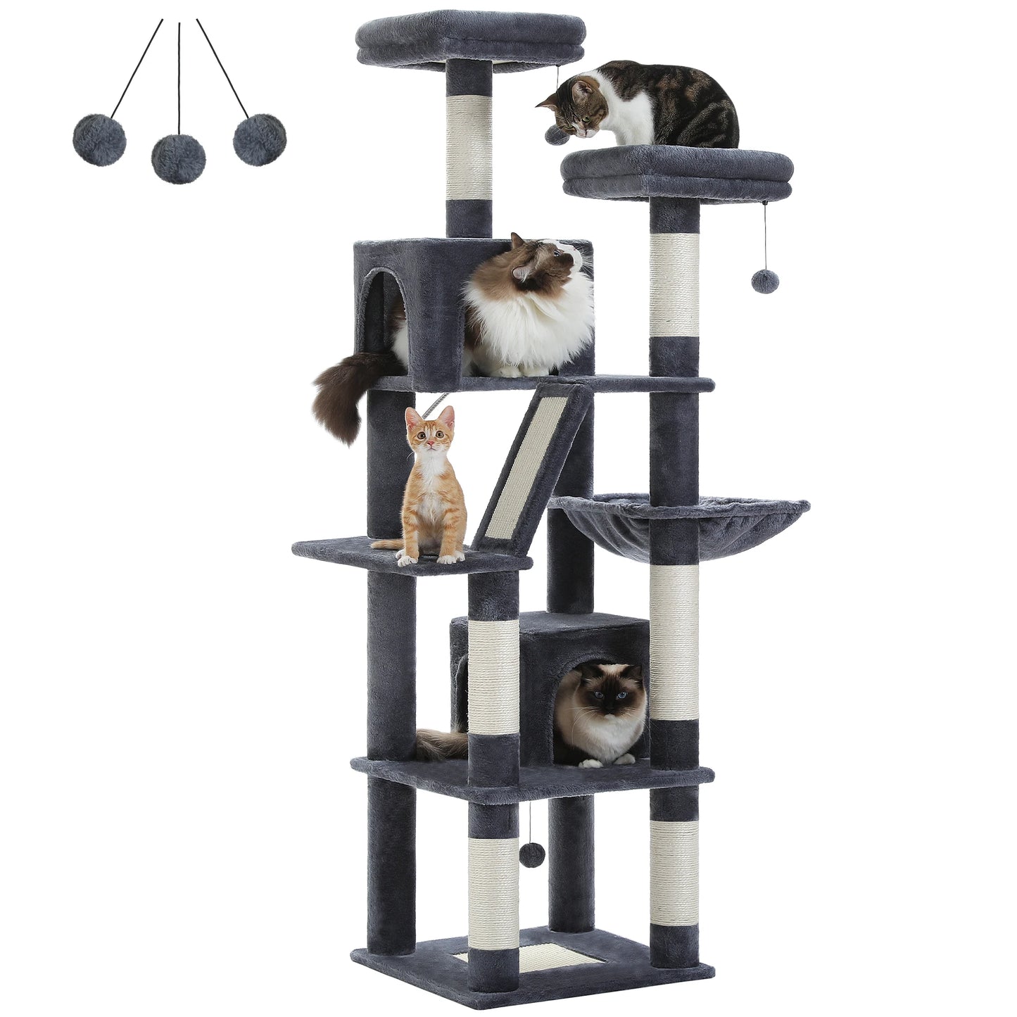 Deluxe 180cm Cat Tree With Plush Condo 6 Scratching Posts