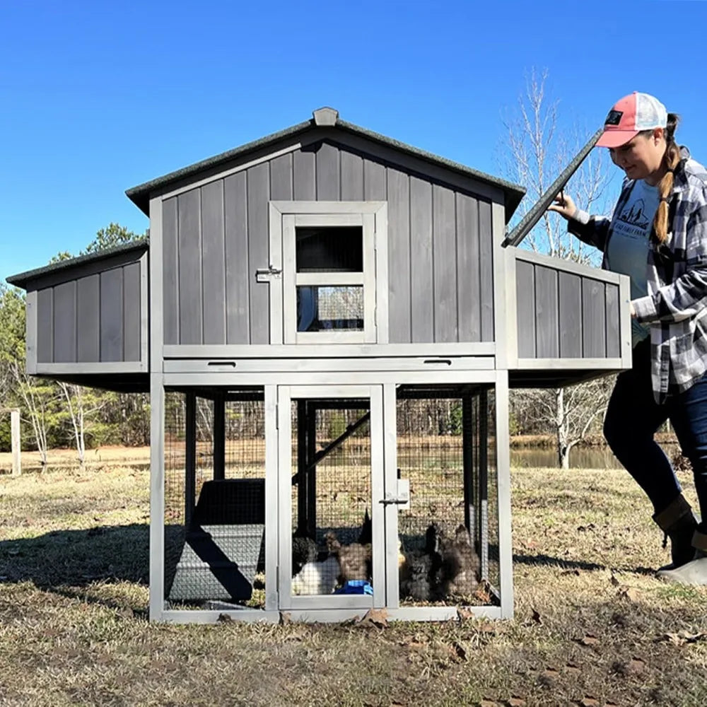 Foldable Wooden Chicken Coop With Run And 4 Large Boxes