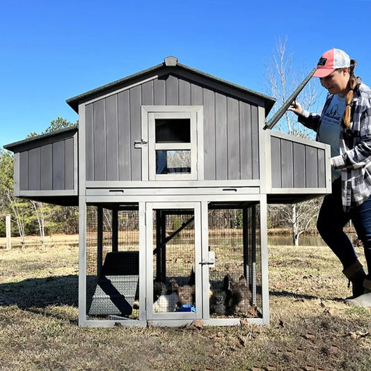 Foldable Wooden Chicken Coop With Run And 4 Large Boxes