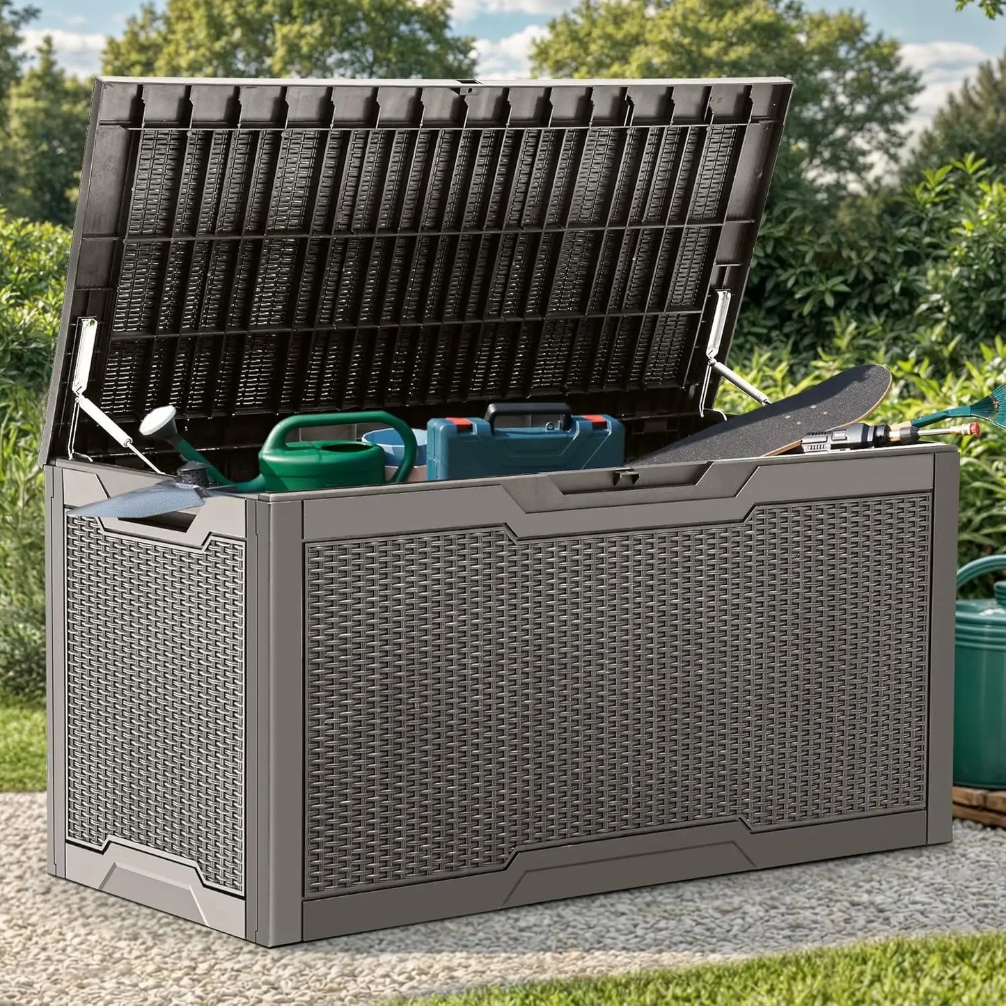 100 Gallon Resin Deck Box Weather Resistant Lockable Storage