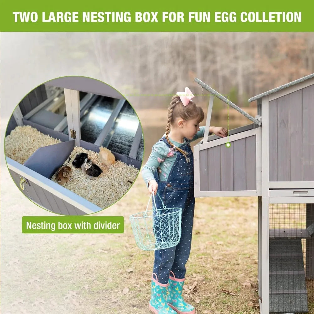 Foldable Wooden Chicken Coop With Run And 4 Large Boxes