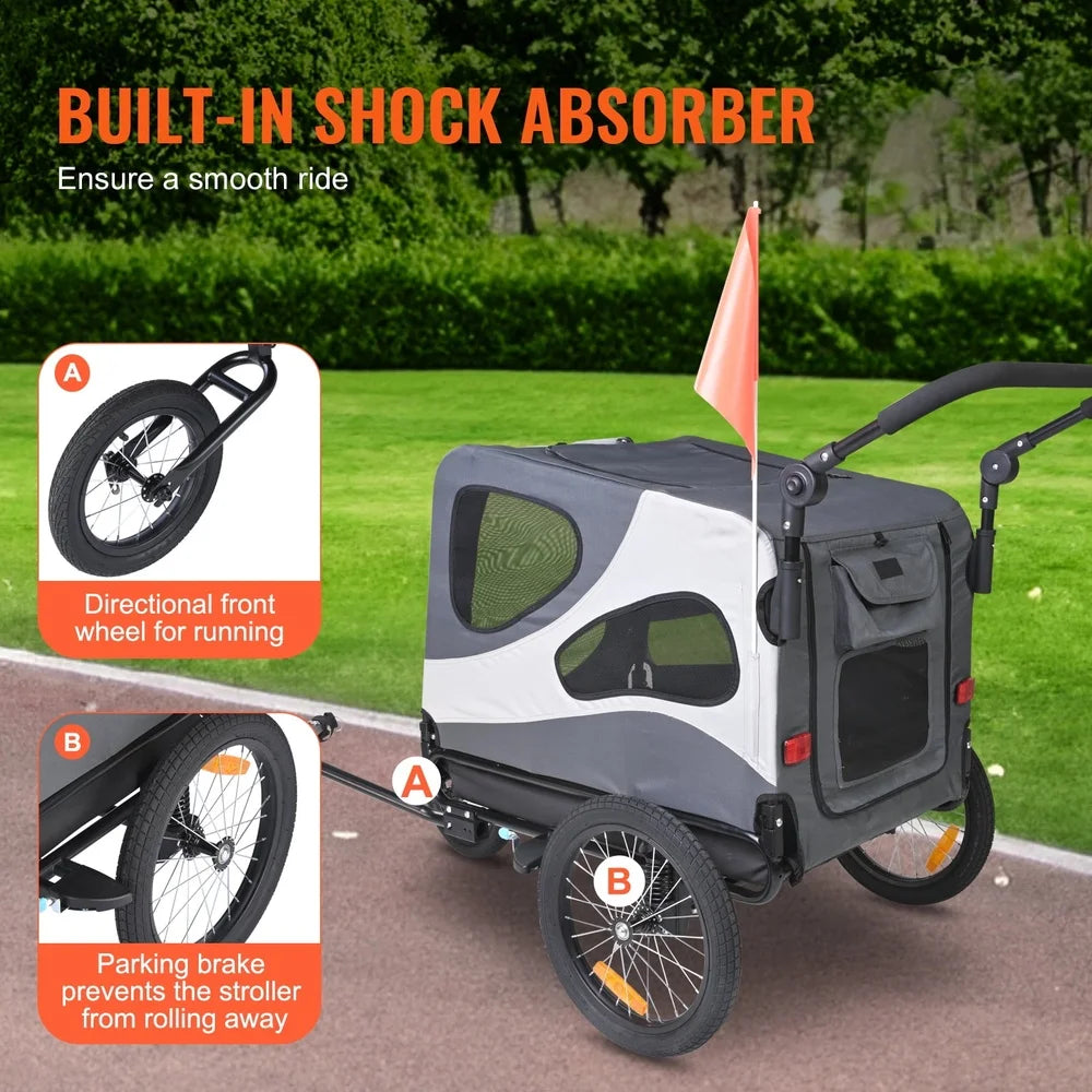 Pet Bike Trailer Foldable Dual Function Dog Stroller 100 Lb