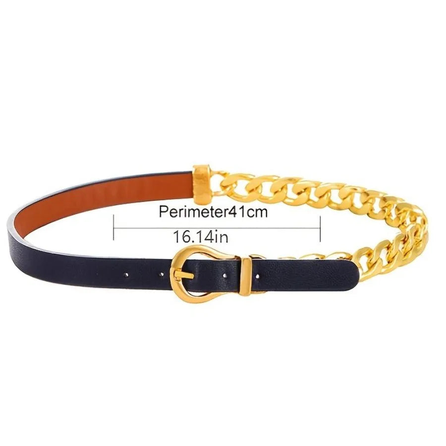 Leather Chain Collar Necklace Two Toned Punk Belt Style