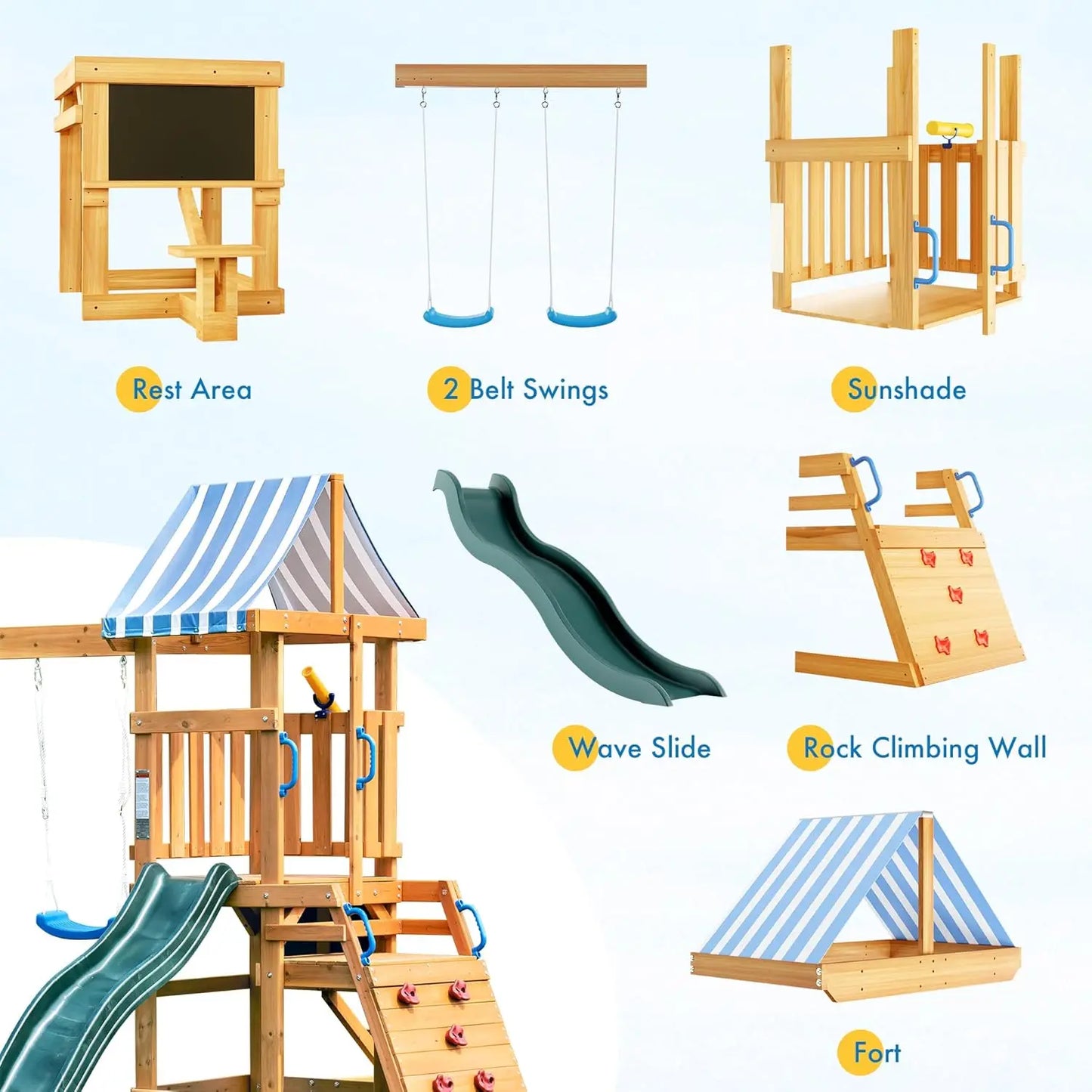 Robotime Robud Wooden Swing Set With Dual Swings And Slide