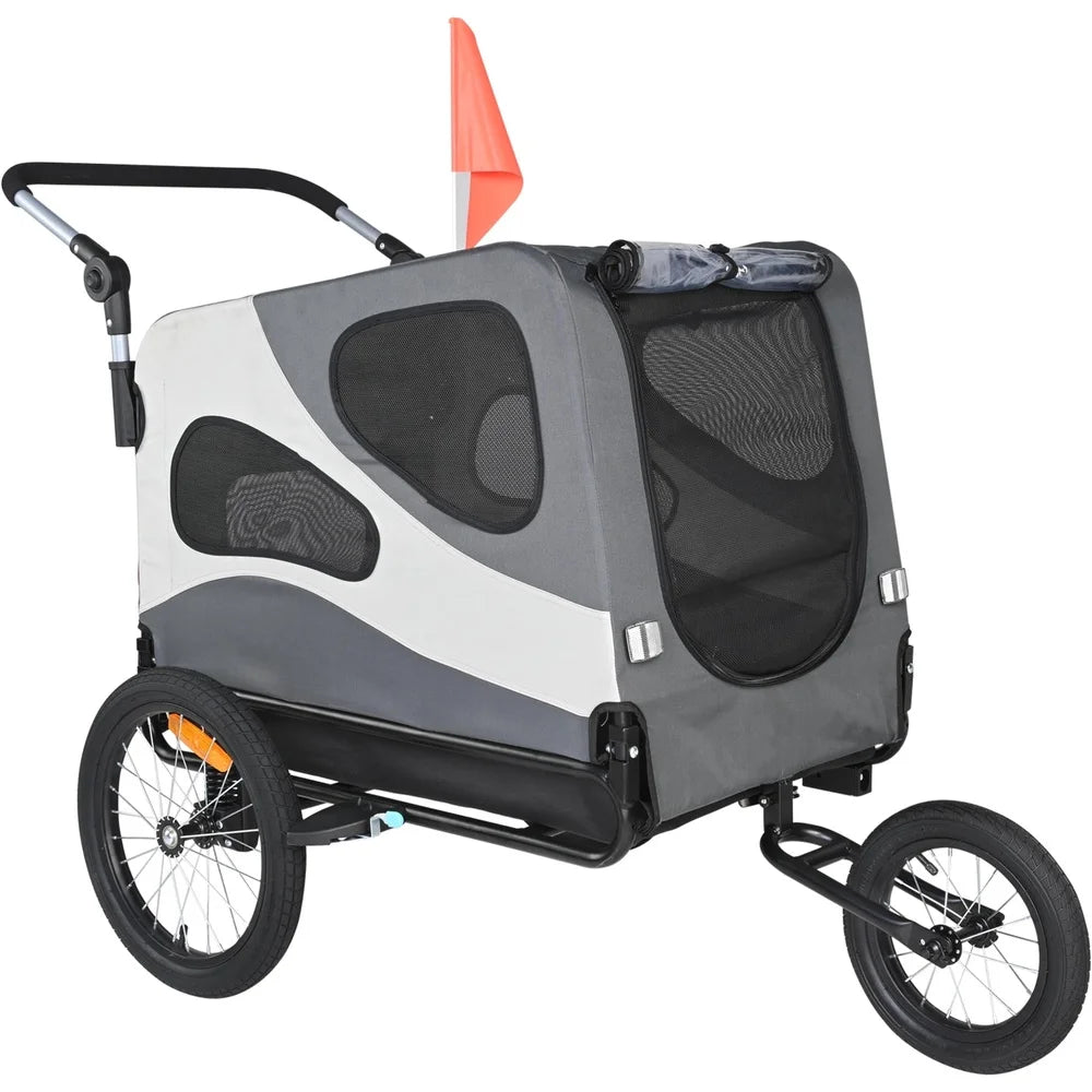 Pet Bike Trailer Foldable Dual Function Dog Stroller 100 Lb