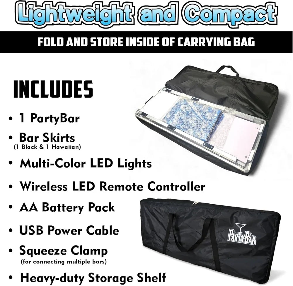Folding Portable Double Bar With LED Lights And Wireless Remote