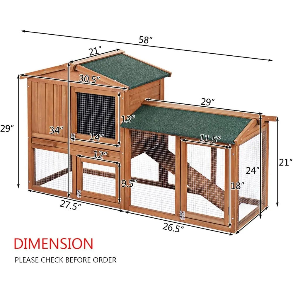 58 Inch Outdoor Rabbit Hutch Large Wooden Bunny Cage