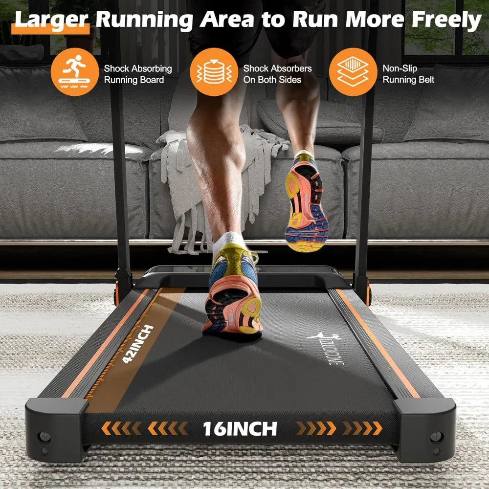 Folding Walking Pad Treadmill with Long Handlebar Armrest 7.5 MPH Foldable Compact Small Treadmill with Work Table Wide Running Surface