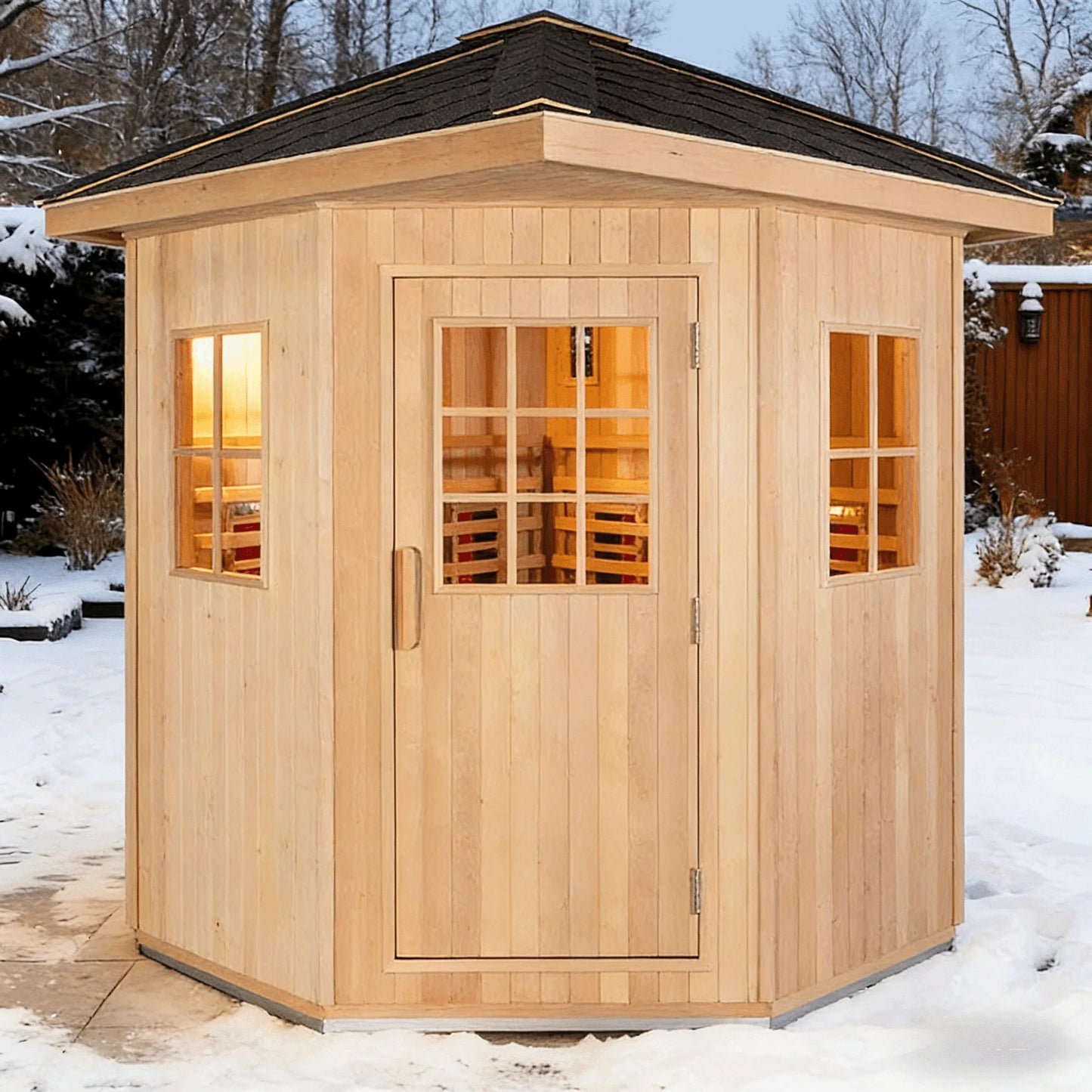 OLOMM Outdoor Panoramic Sauna Room Round Anti Corrosion Steam Bath
