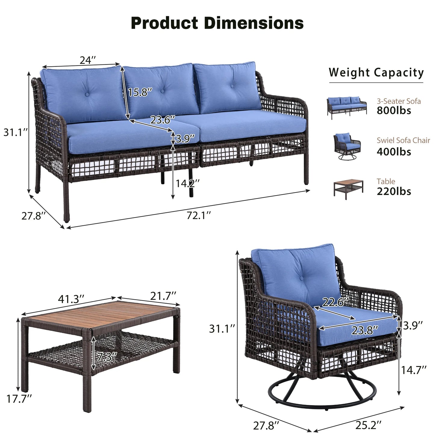 4 Pieces Patio Furniture Set with Swivel Chairs Sectional Rattan Outdoor Conversation Set for Poolside Backyard Deck