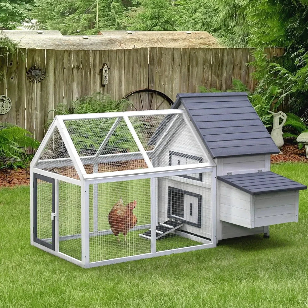 65 Inch Wooden Chicken Coop With Detachable Run Nesting Box