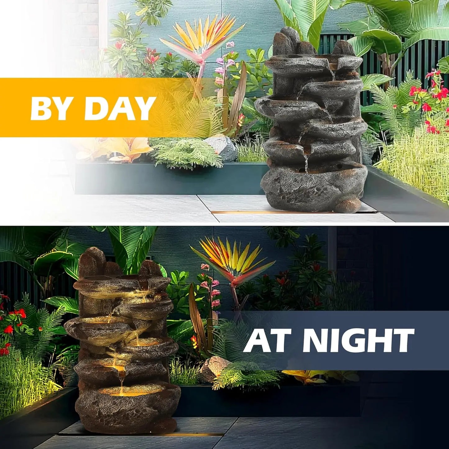 Origin 6-Tier Cascading Rock Water Fountain For Outdoor Gardens