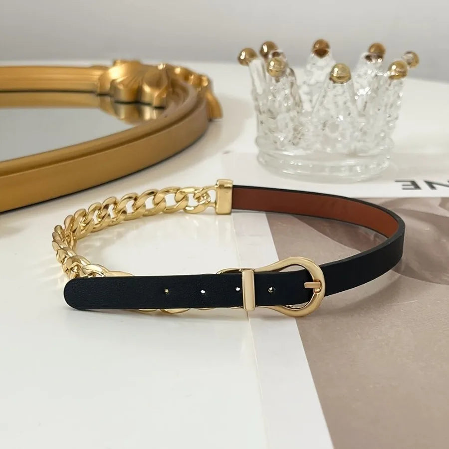 Leather Chain Collar Necklace Two Toned Punk Belt Style