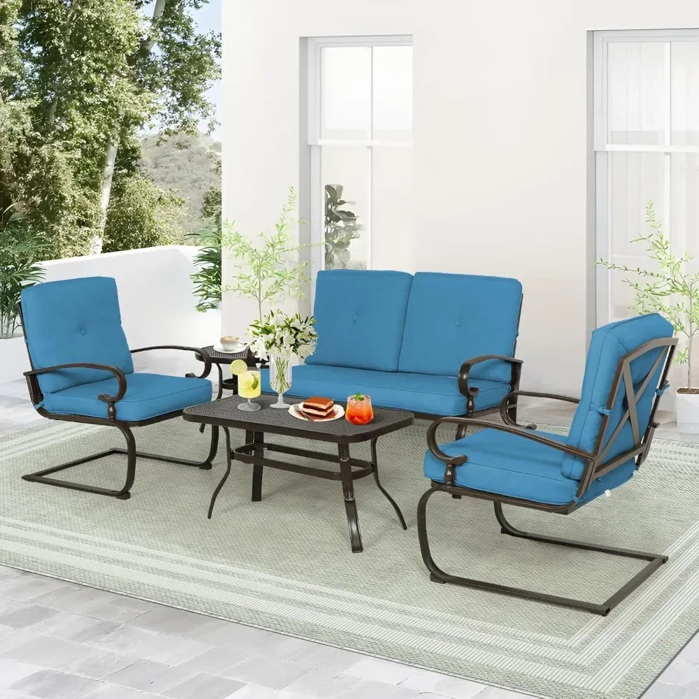 Wrought Iron 5 Piece Outdoor Patio Chair Set With Cushions