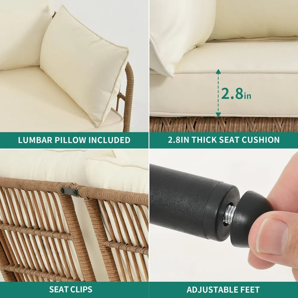 4 Pieces Patio Furniture Set, Outdoor Wicker Woven Conversation Sectional L-Shaped Sofa with 5 Seater for Backyard, Porch, Boho