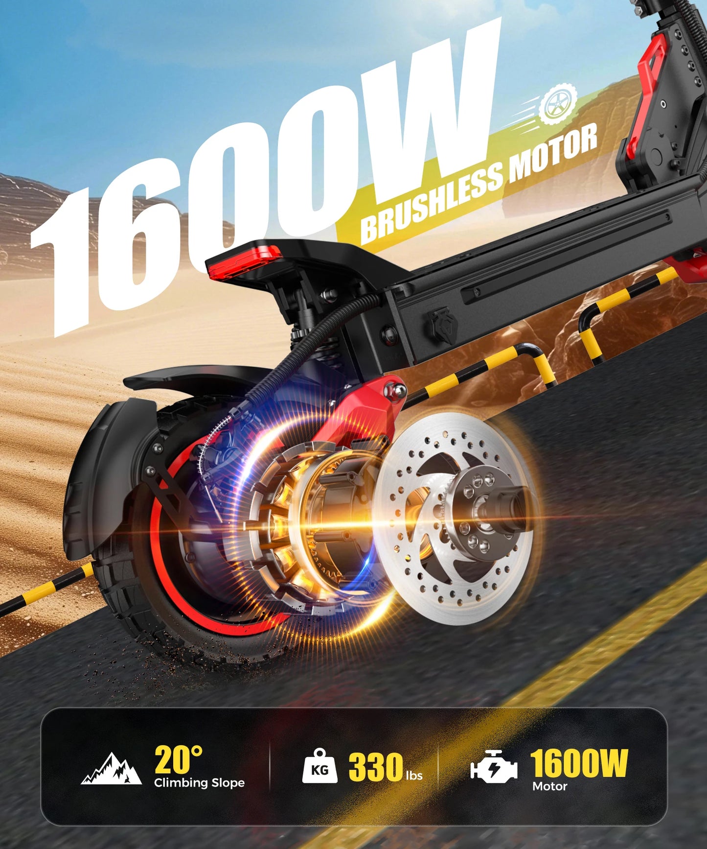 1600W Off Road Electric Scooter Foldable 28MPH 30 Mile Range