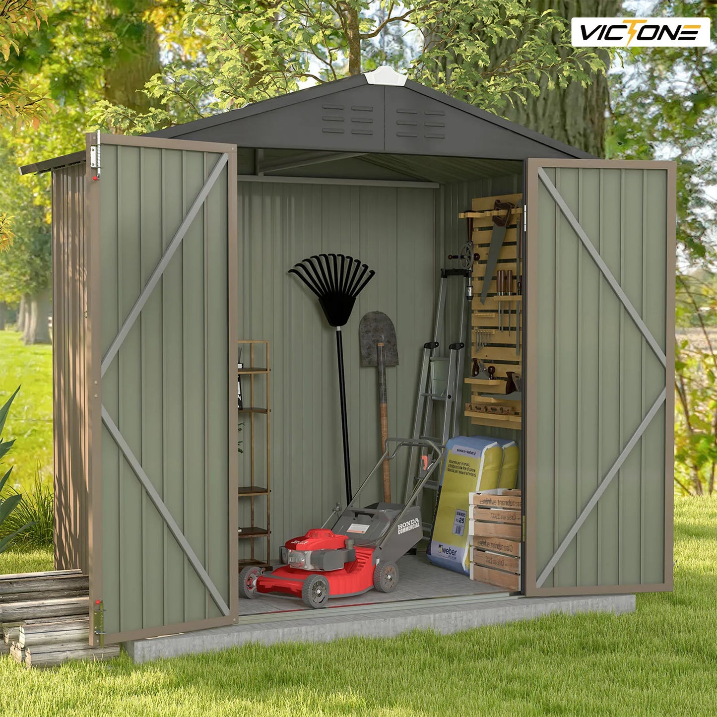 Victone 6x4 Metal Outdoor Storage Shed Brown With Door Lock